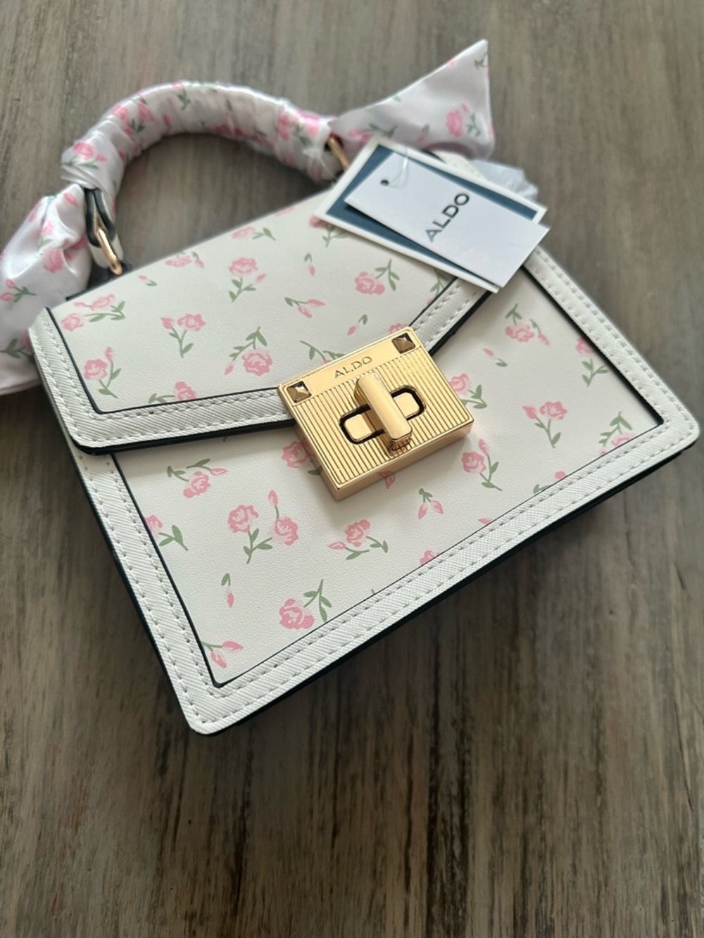 ALDO Mini Top-Handle Bag with Pink Floral & Crossbody strap - Picture 4 of 5